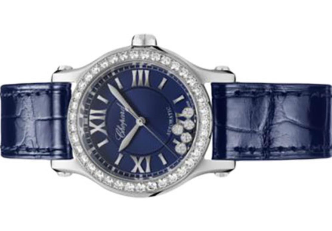 The stainless steel fake watch is decorated with diamonds.