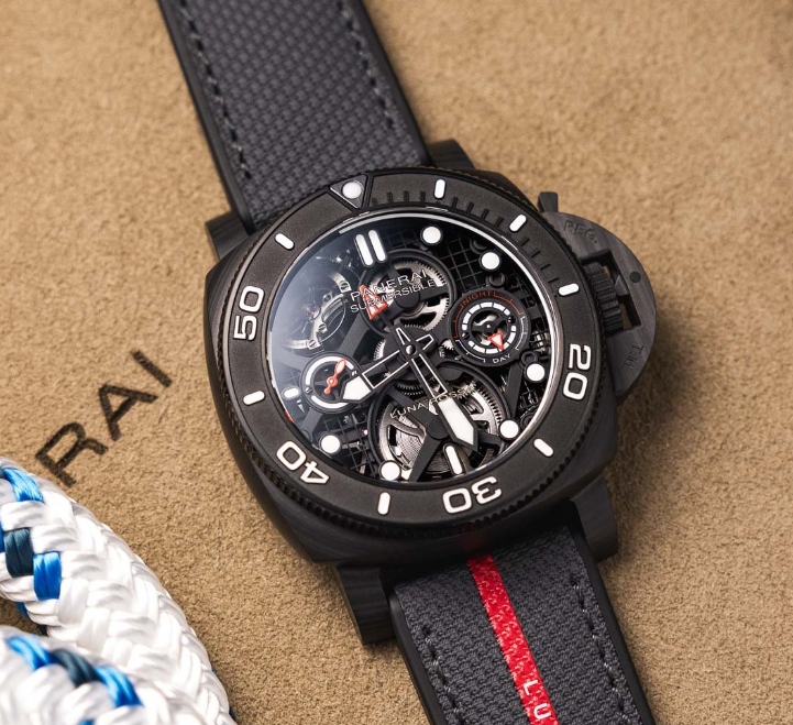 UK AAA Quality Fake Panerai Submersible Luna Rossa Tourbillon GMT PAM01405